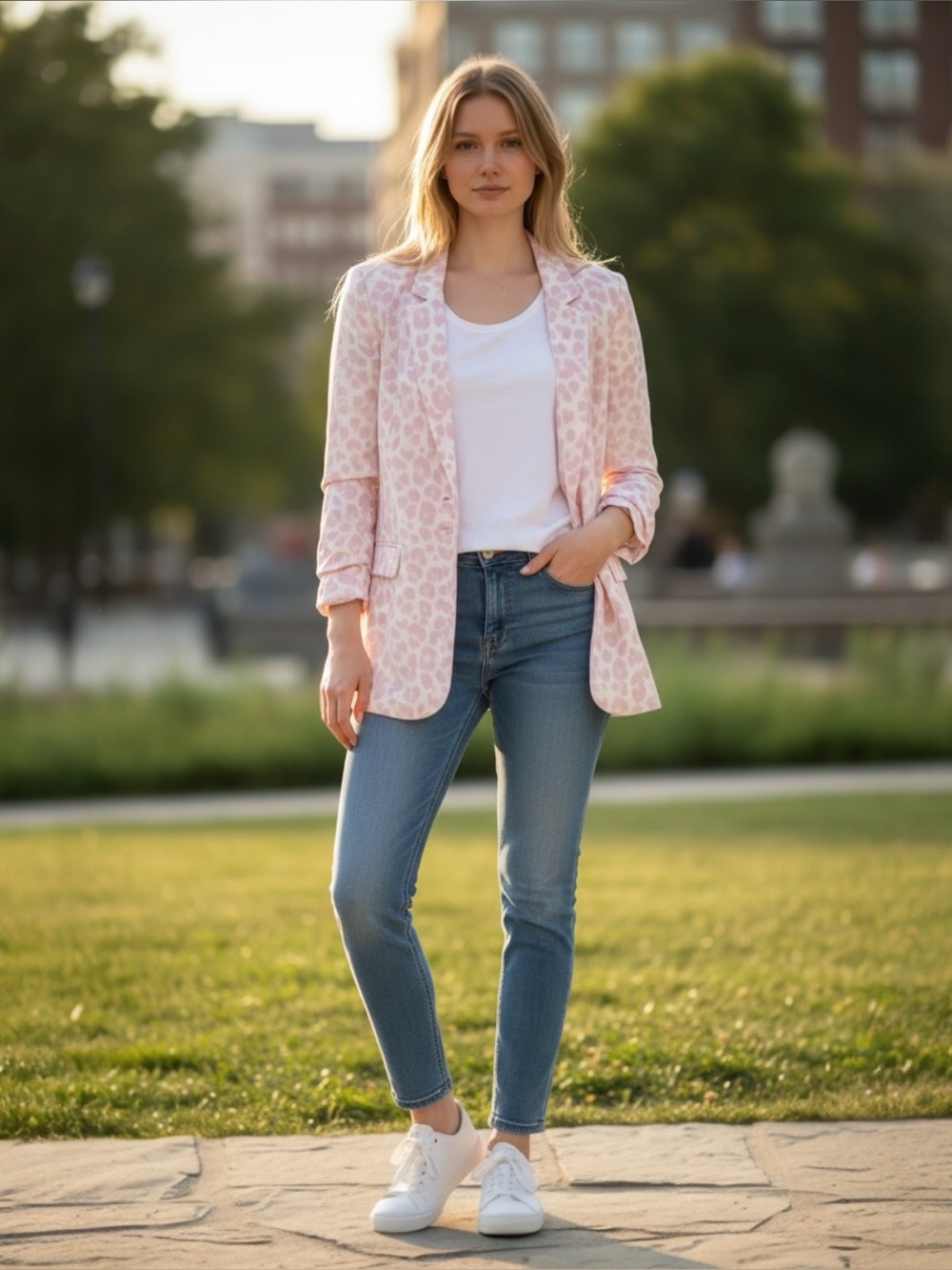 AFRM Blush Pink Leopard Open Front Blazer Size XL NWT